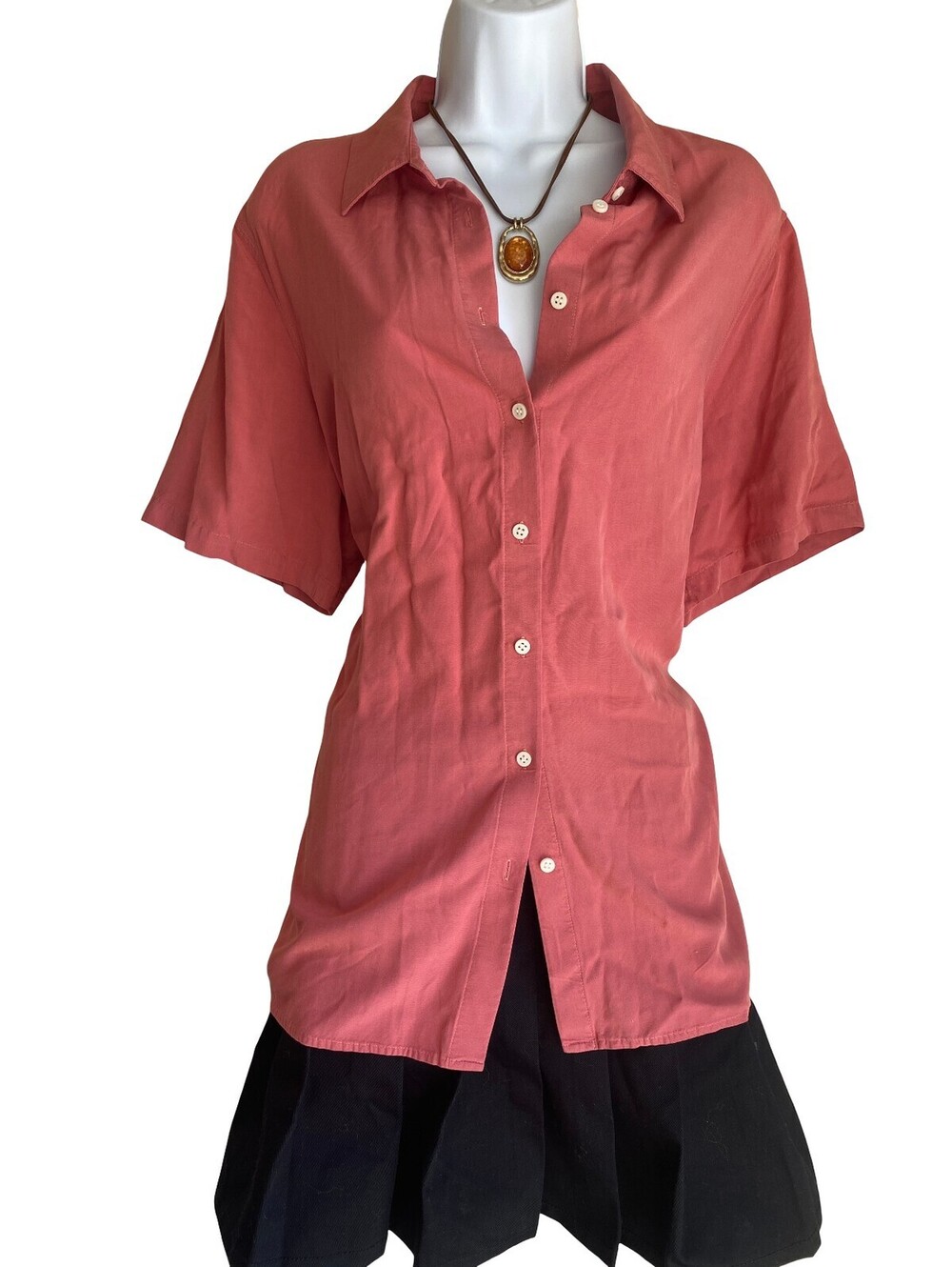 Vintage Coldwater Creek Plus 1X Dusty Rose Button Up Tunic Blouse Boho Casual
